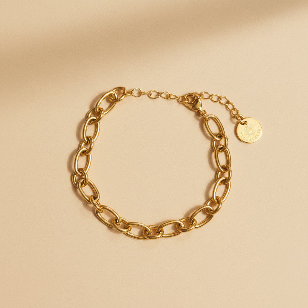 Catena Armband goldfarben aus Edelstahl mit länglichen Gliedern und Verlängerungskette.