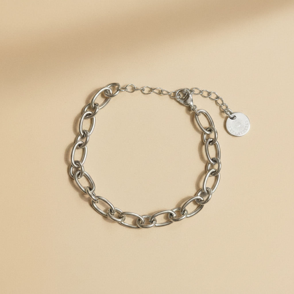 Catena Armband silberfarben aus Edelstahl mit länglichen Gliedern und Verlängerungskette.