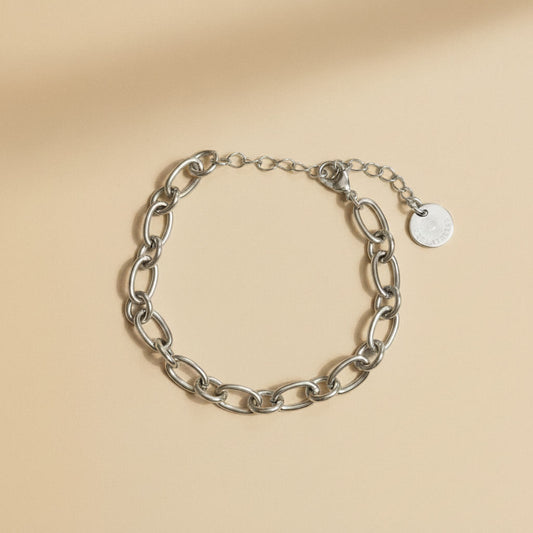 Catena Armband silberfarben aus Edelstahl mit länglichen Gliedern und Verlängerungskette.