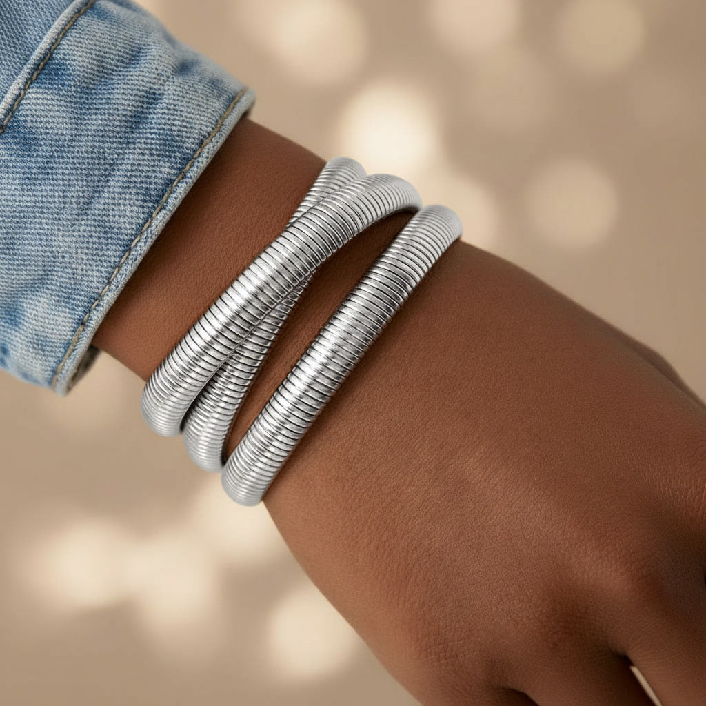 Spirale d’Oro Armband | silberfarben | Statement-Wickelarmband